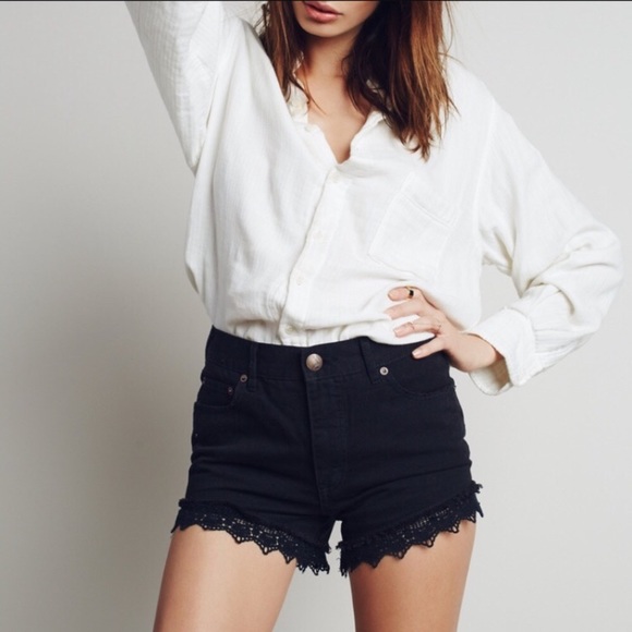 Free People Black Denim Shorts Top 